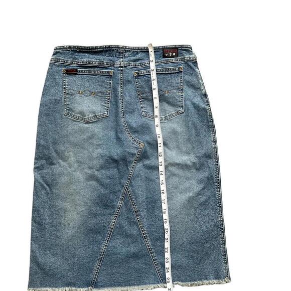 Mudd Yo Denim Midi Skirt Frayed Distressed Size 9 Y2K Boho Hippie Festival - Picture 4 of 6